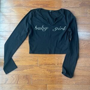 Shein Baby Girl Black Cropped Long Sleeve Top Size Large